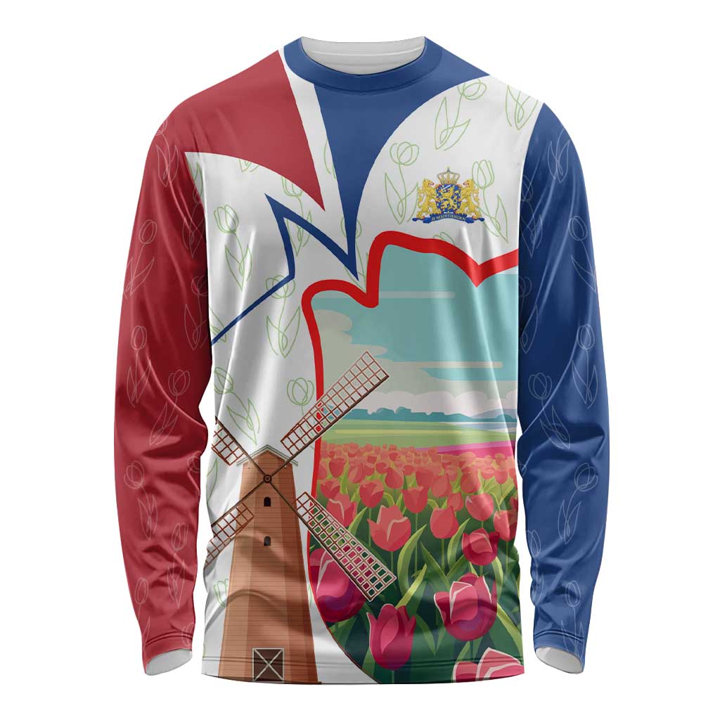 Netherlands Heritage Long Sleeve Shirt with Tulips Windmill and Coat of Arms