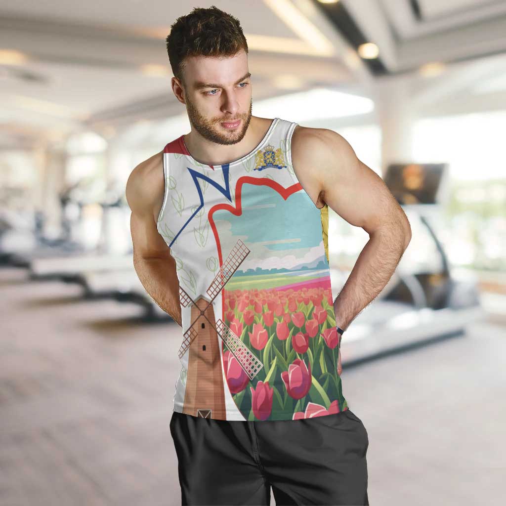 Netherlands Heritage Men Tank Top with Tulips Windmill and Coat of Arms