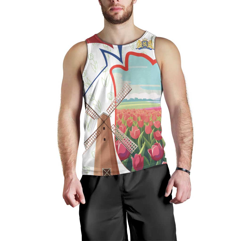 Netherlands Heritage Men Tank Top with Tulips Windmill and Coat of Arms