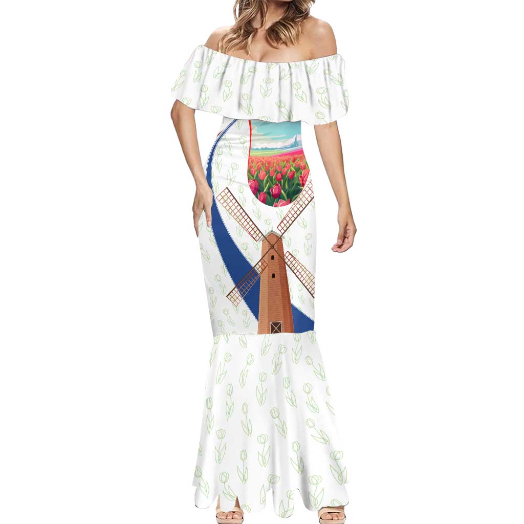 Netherlands Heritage Mermaid Dress with Tulips Windmill and Coat of Arms