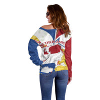 Netherlands Heritage Off Shoulder Sweater with Tulips Windmill and Coat of Arms