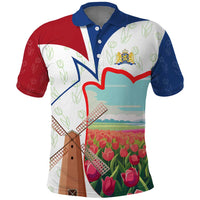 Netherlands Heritage Polo Shirt with Tulips Windmill and Coat of Arms
