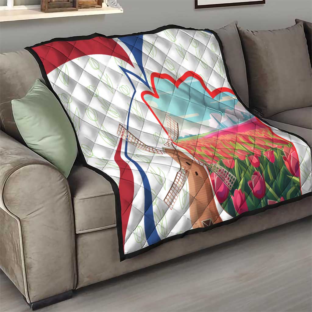 Netherlands Heritage Quilt with Tulips Windmill and Coat of Arms