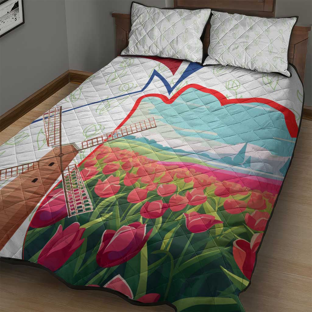 Netherlands Heritage Quilt Bed Set with Tulips Windmill and Coat of Arms