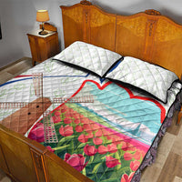 Netherlands Heritage Quilt Bed Set with Tulips Windmill and Coat of Arms
