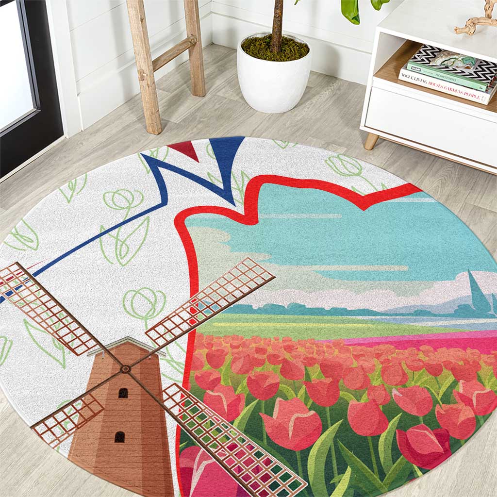 Netherlands Heritage Round Carpet with Tulips Windmill and Coat of Arms