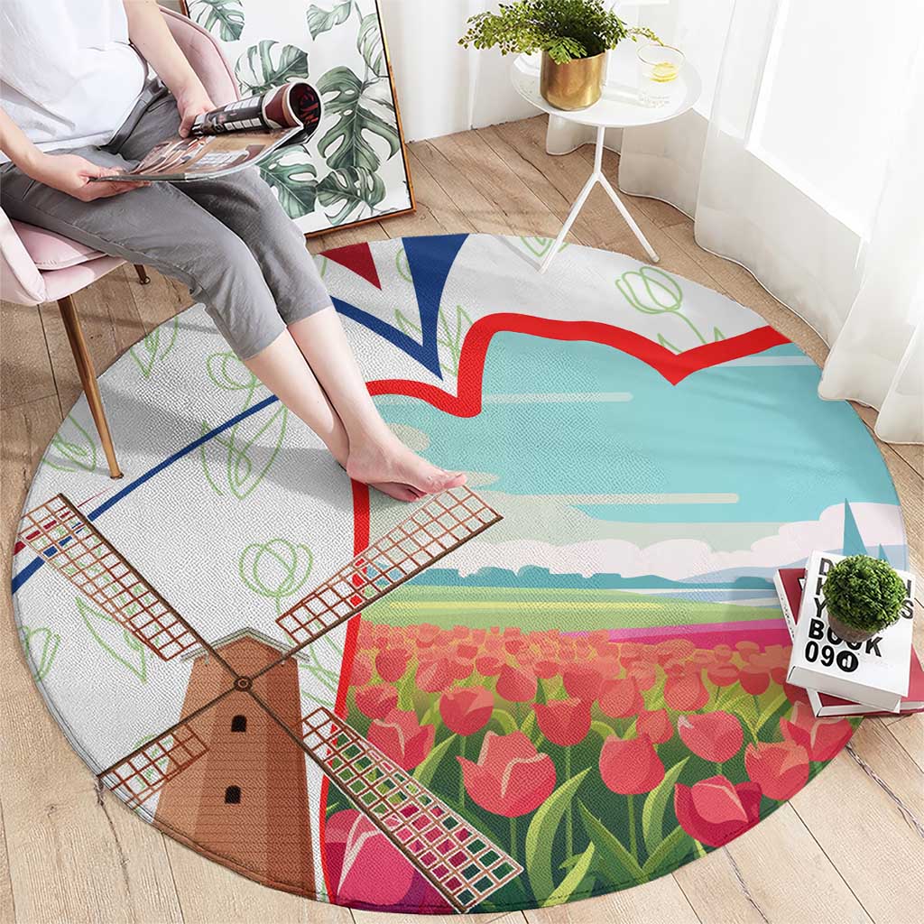 Netherlands Heritage Round Carpet with Tulips Windmill and Coat of Arms