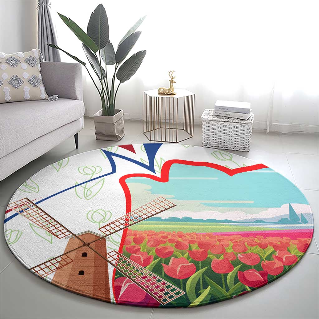 Netherlands Heritage Round Carpet with Tulips Windmill and Coat of Arms