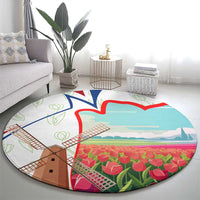 Netherlands Heritage Round Carpet with Tulips Windmill and Coat of Arms