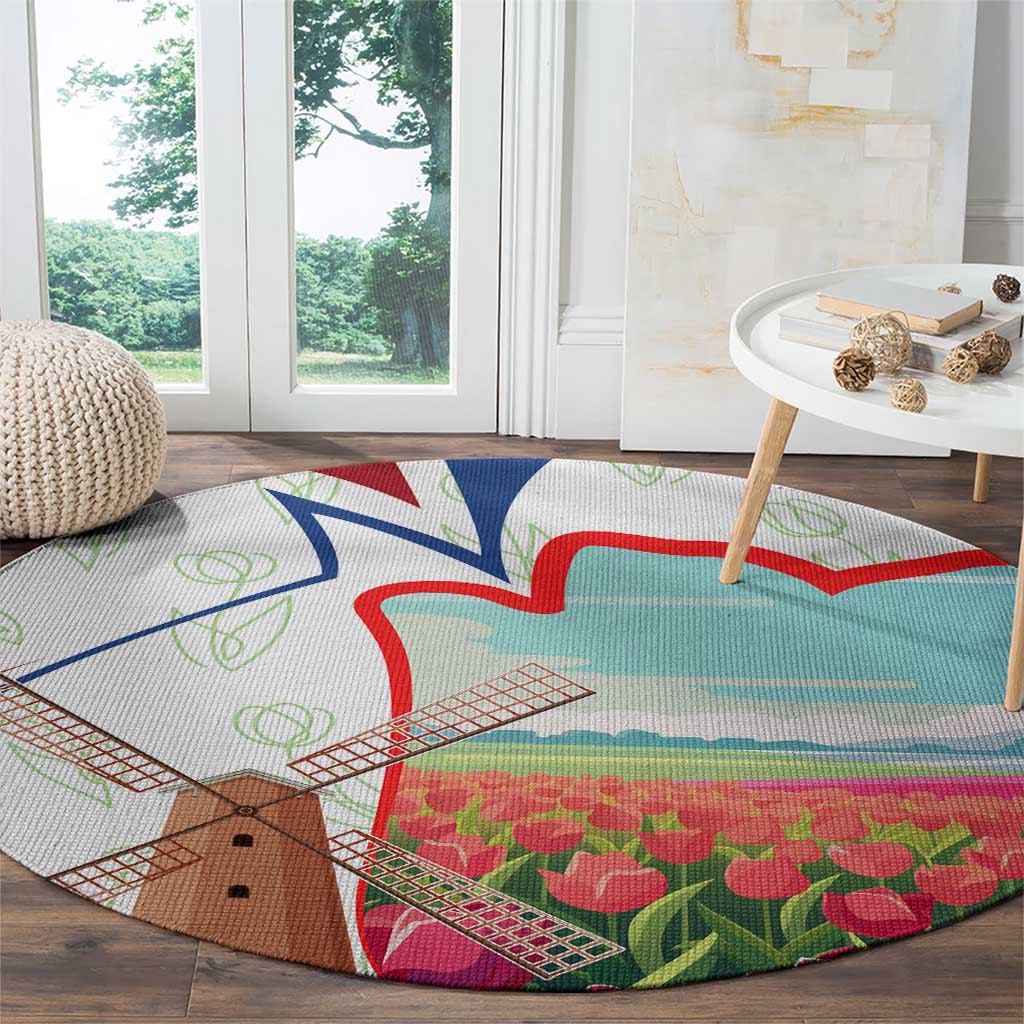 Netherlands Heritage Round Carpet with Tulips Windmill and Coat of Arms