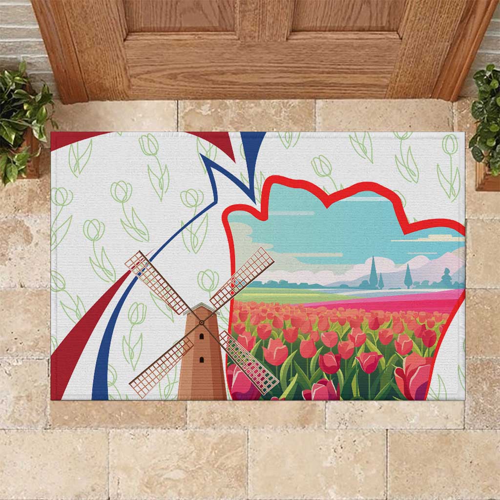 Netherlands Heritage Rubber Doormat with Tulips Windmill and Coat of Arms