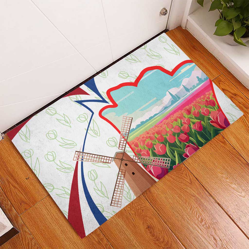 Netherlands Heritage Rubber Doormat with Tulips Windmill and Coat of Arms