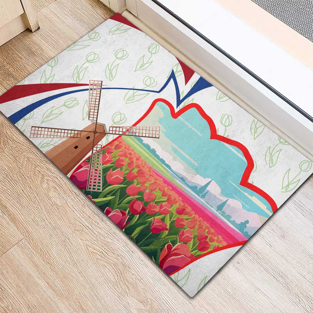Netherlands Heritage Rubber Doormat with Tulips Windmill and Coat of Arms