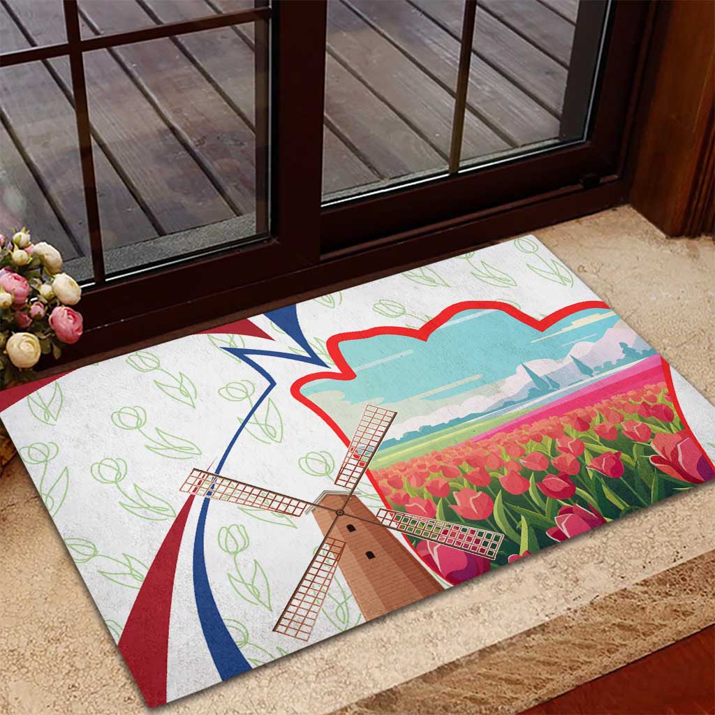 Netherlands Heritage Rubber Doormat with Tulips Windmill and Coat of Arms