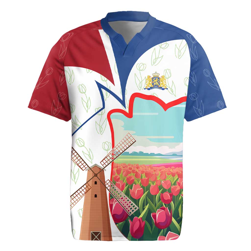 Netherlands Heritage Rugby Jersey with Tulips Windmill and Coat of Arms