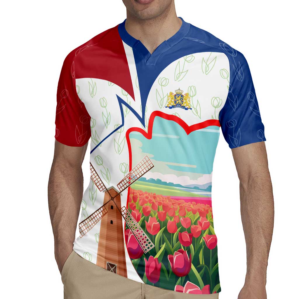 Netherlands Heritage Rugby Jersey with Tulips Windmill and Coat of Arms