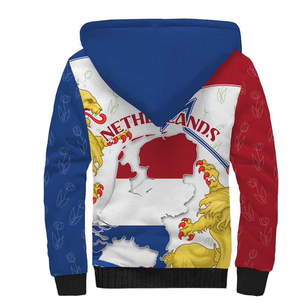 Netherlands Heritage Sherpa Hoodie with Tulips Windmill and Coat of Arms