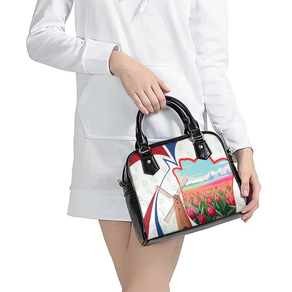 Netherlands Heritage Shoulder Handbag with Tulips Windmill and Coat of Arms