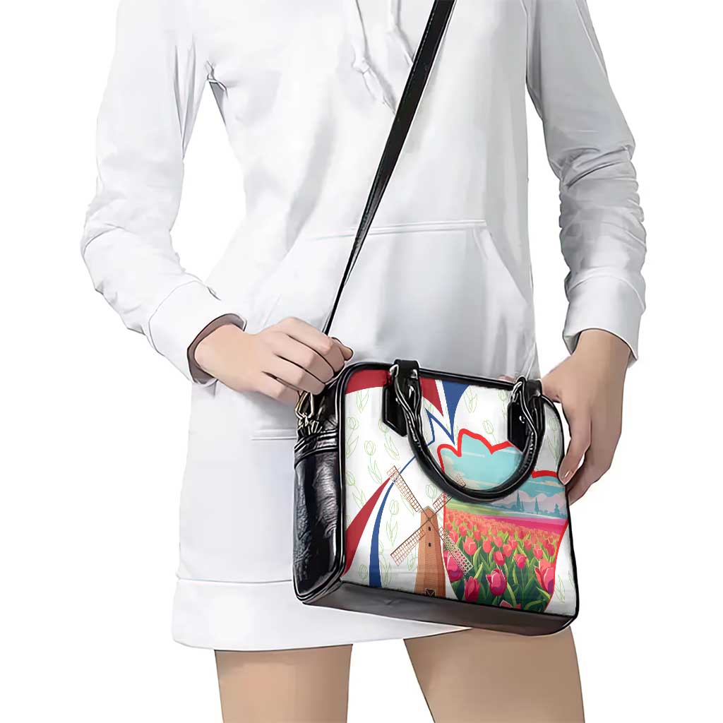 Netherlands Heritage Shoulder Handbag with Tulips Windmill and Coat of Arms