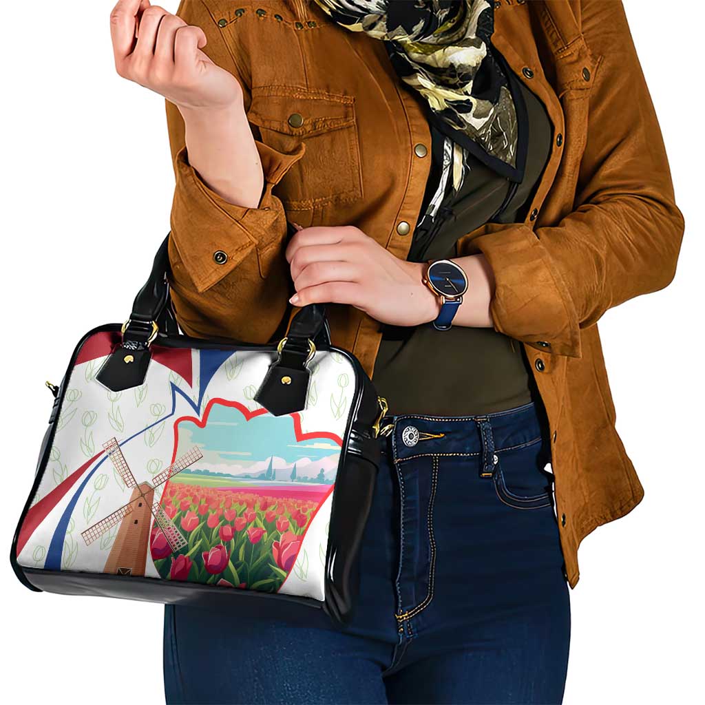 Netherlands Heritage Shoulder Handbag with Tulips Windmill and Coat of Arms