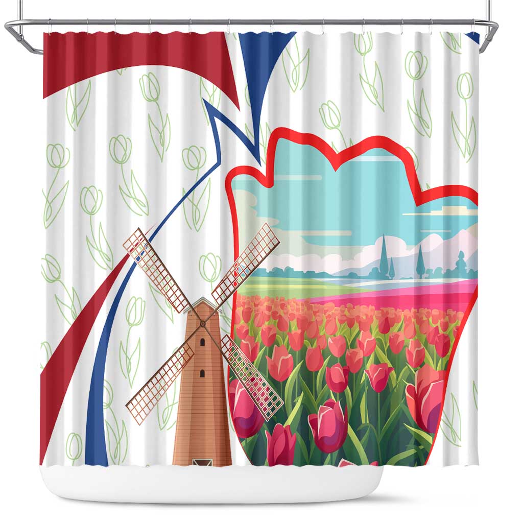 Netherlands Heritage Shower Curtain with Tulips Windmill and Coat of Arms