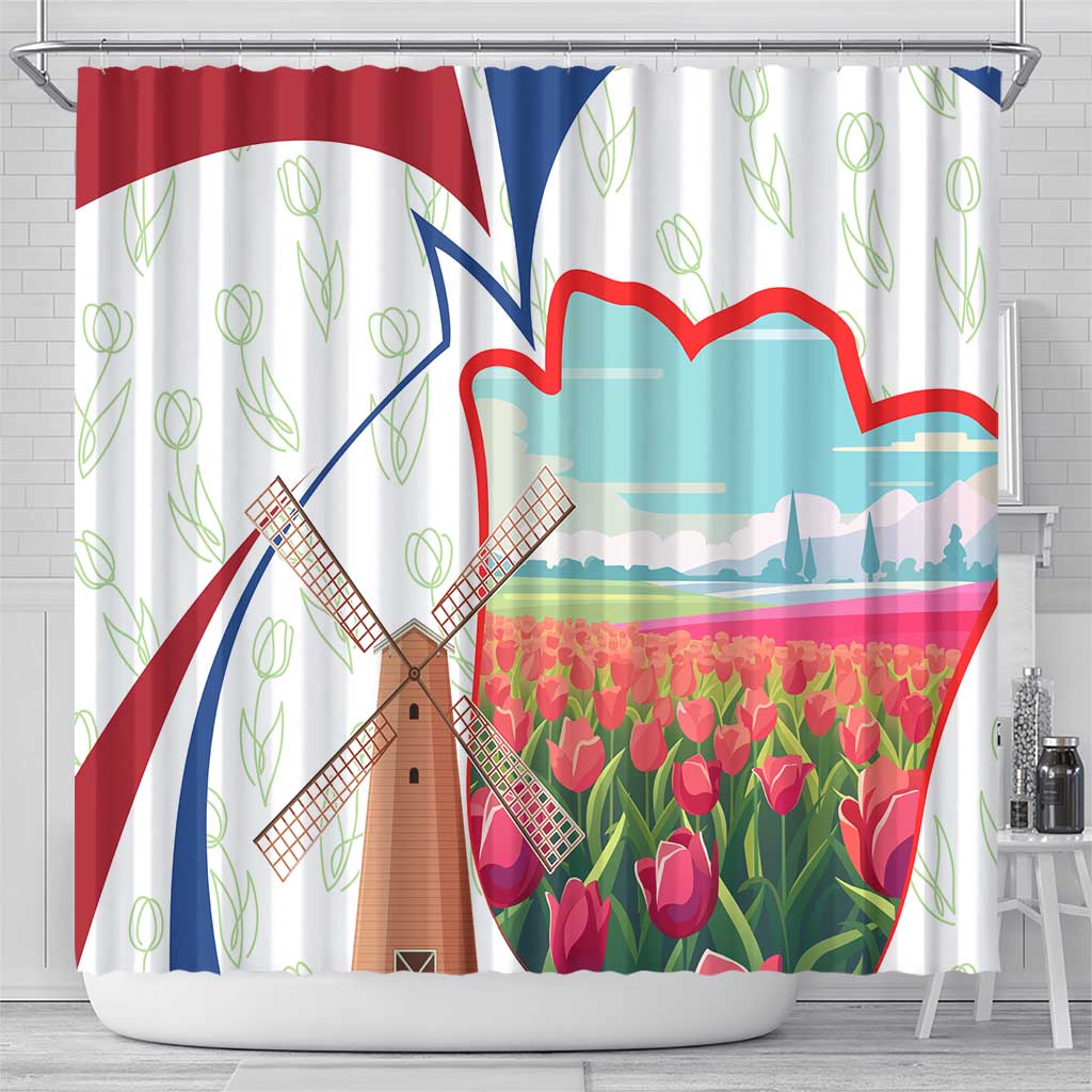 Netherlands Heritage Shower Curtain with Tulips Windmill and Coat of Arms