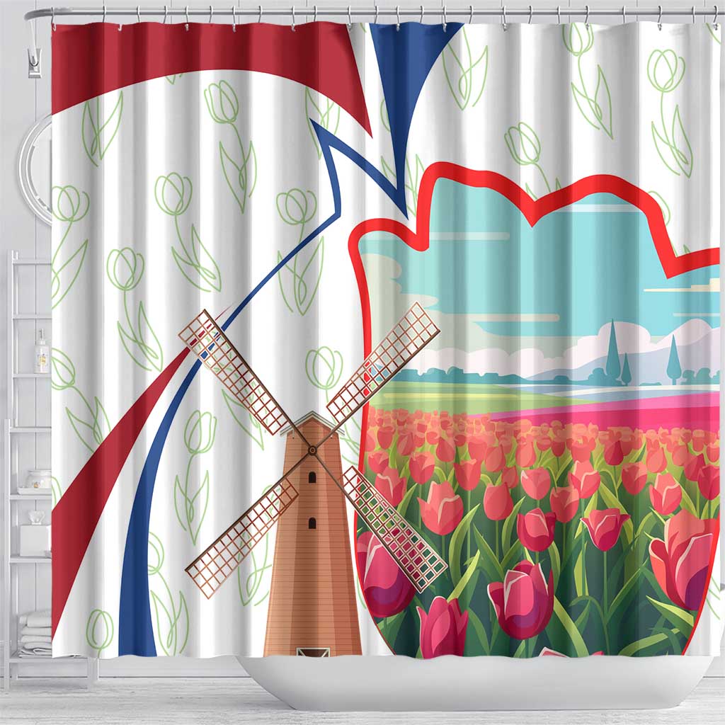 Netherlands Heritage Shower Curtain with Tulips Windmill and Coat of Arms