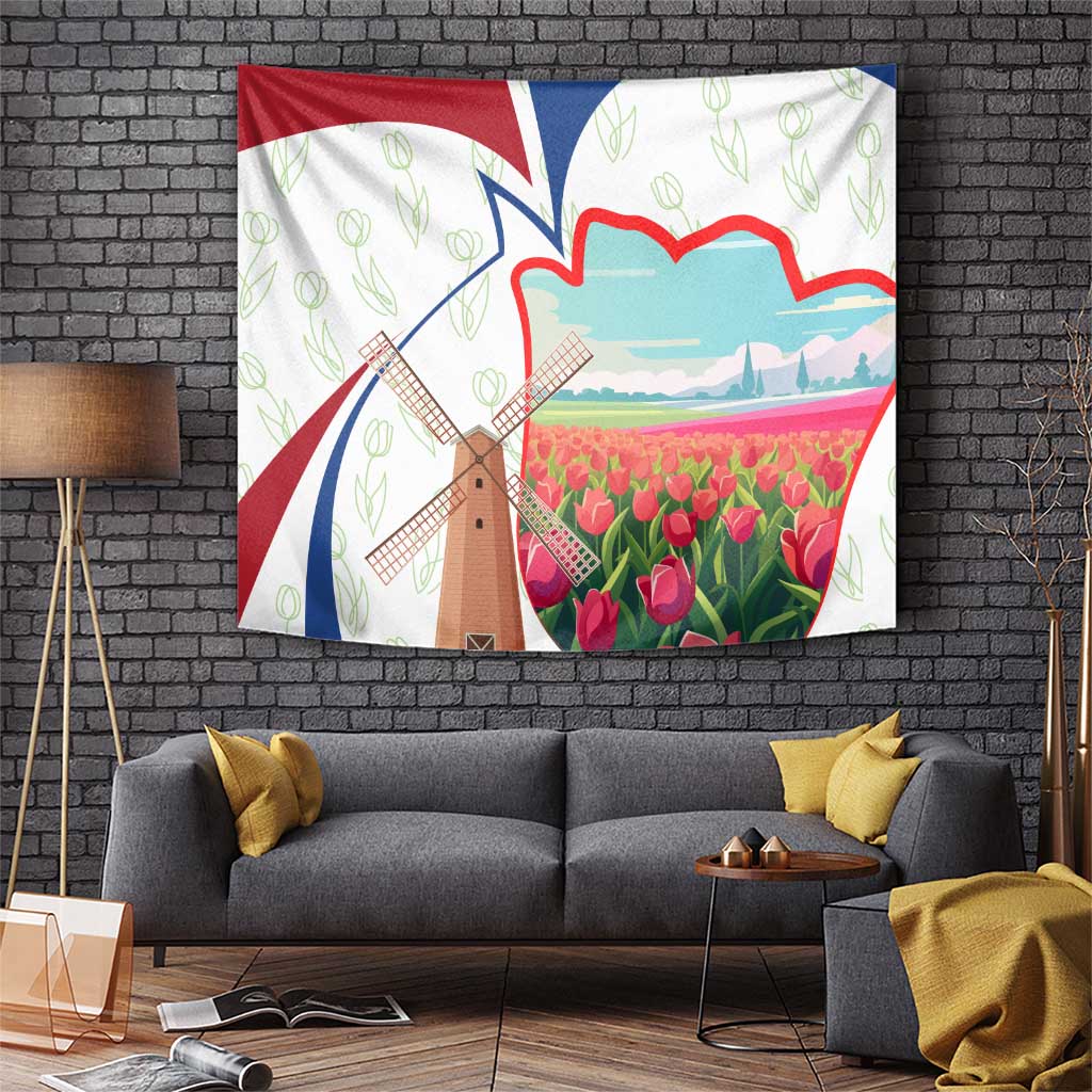 Netherlands Heritage Tapestry with Tulips Windmill and Coat of Arms