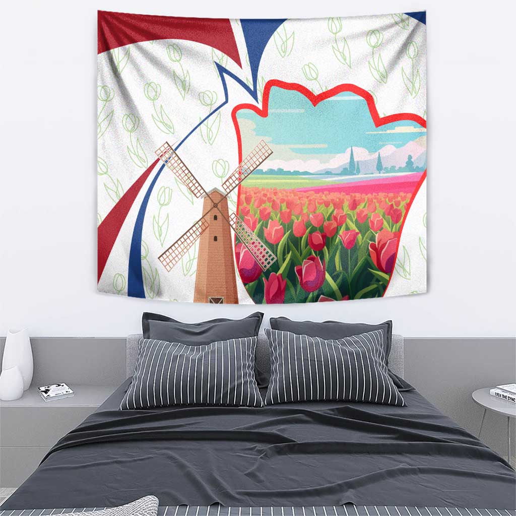 Netherlands Heritage Tapestry with Tulips Windmill and Coat of Arms