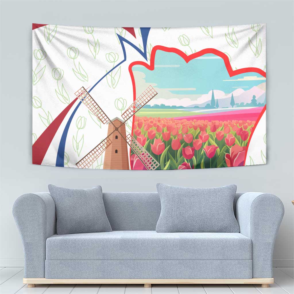Netherlands Heritage Tapestry with Tulips Windmill and Coat of Arms