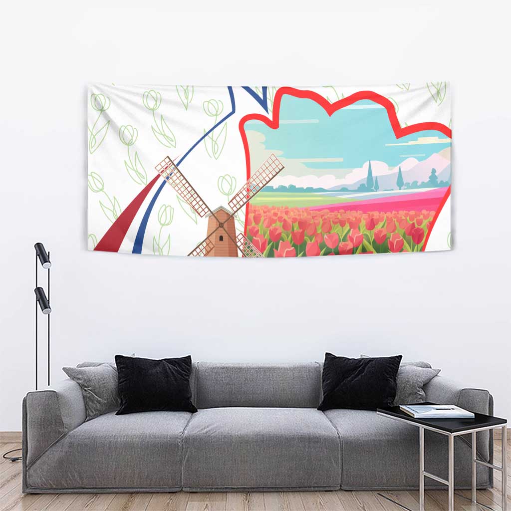 Netherlands Heritage Tapestry with Tulips Windmill and Coat of Arms