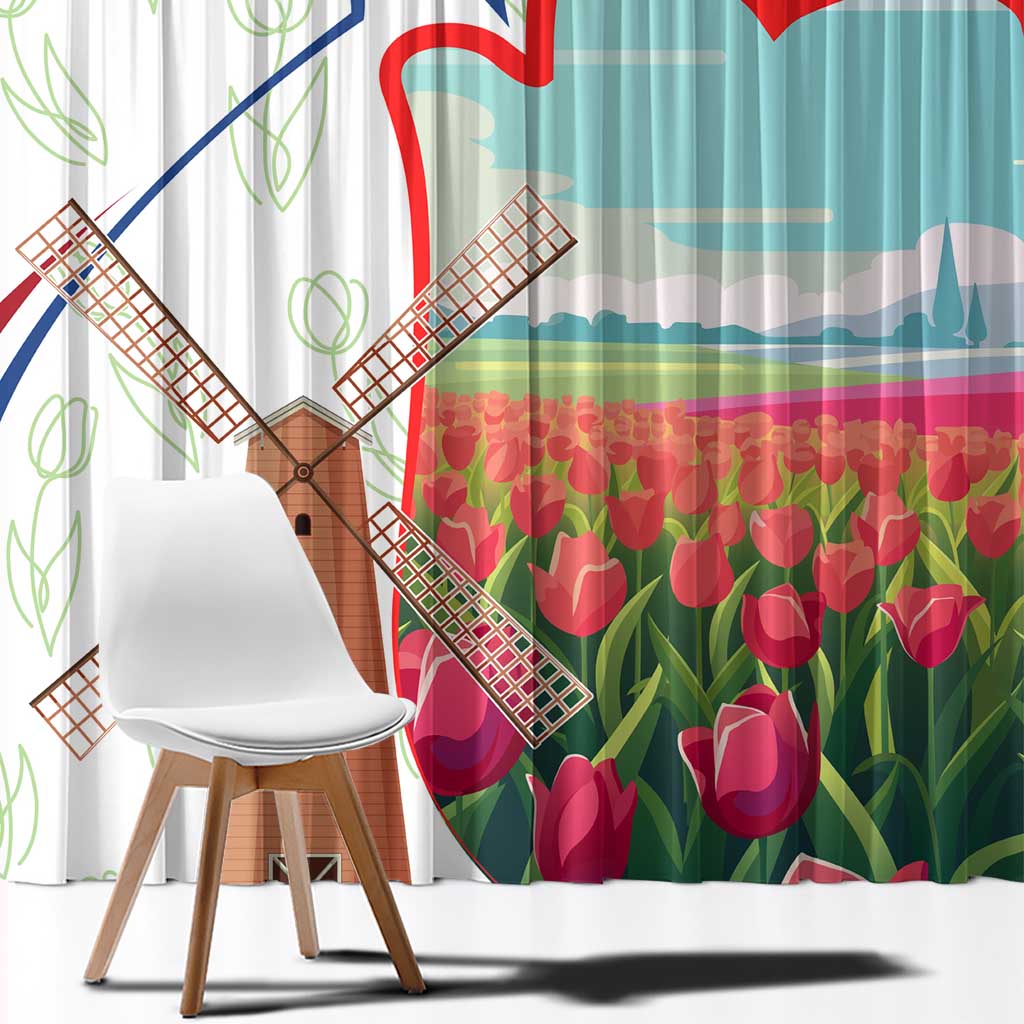 Netherlands Heritage Window Curtain with Tulips Windmill and Coat of Arms
