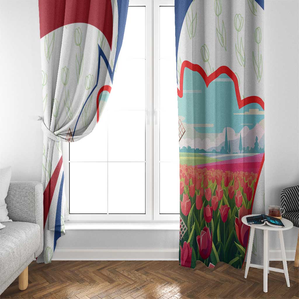 Netherlands Heritage Window Curtain with Tulips Windmill and Coat of Arms