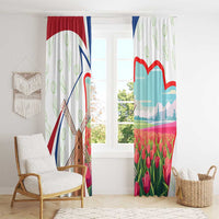 Netherlands Heritage Window Curtain with Tulips Windmill and Coat of Arms