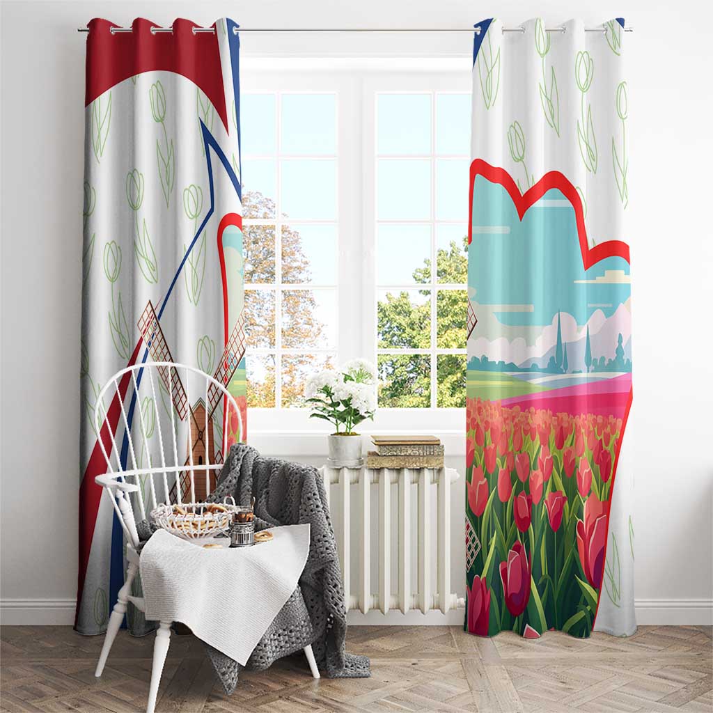 Netherlands Heritage Window Curtain with Tulips Windmill and Coat of Arms