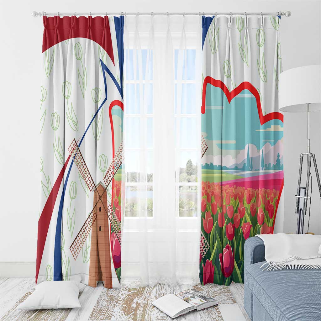 Netherlands Heritage Window Curtain with Tulips Windmill and Coat of Arms