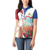 Netherlands Heritage Women Polo Shirt with Tulips Windmill and Coat of Arms