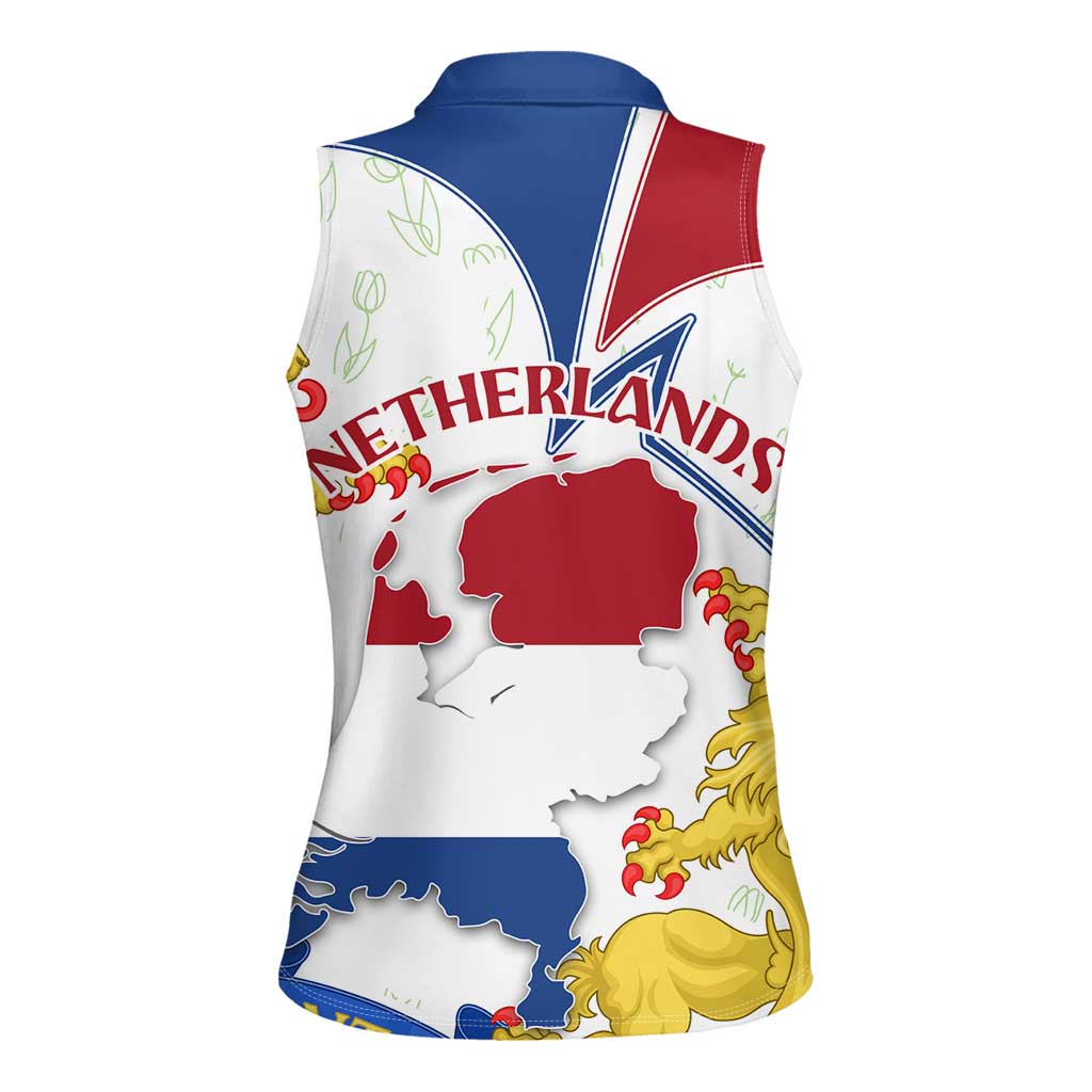 Netherlands Heritage Women Sleeveless Polo Shirt with Tulips Windmill and Coat of Arms