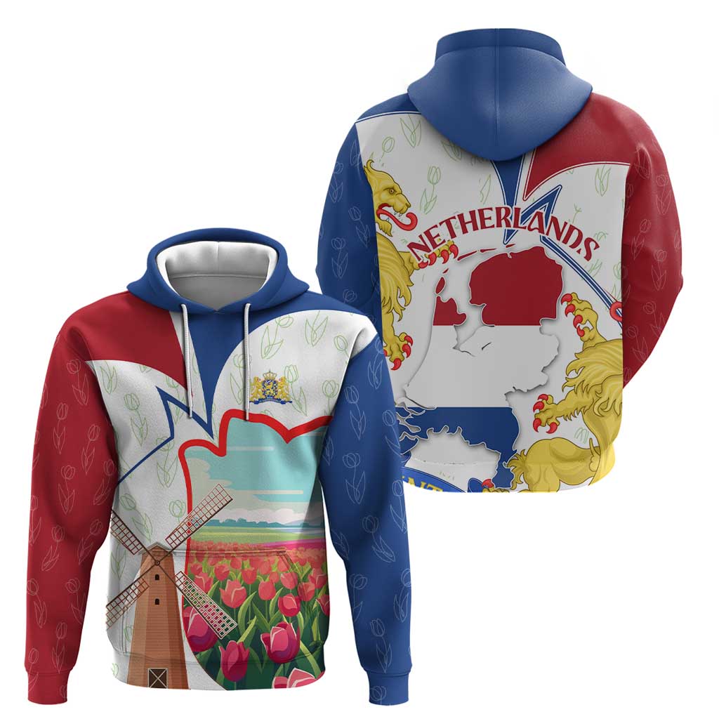 Netherlands Heritage Zip Hoodie with Tulips Windmill and Coat of Arms