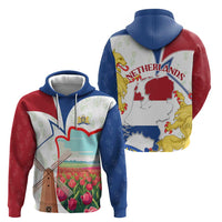 Netherlands Heritage Zip Hoodie with Tulips Windmill and Coat of Arms