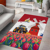 Netherlands Farm Landscape Area Rug with Tractor and Tulips