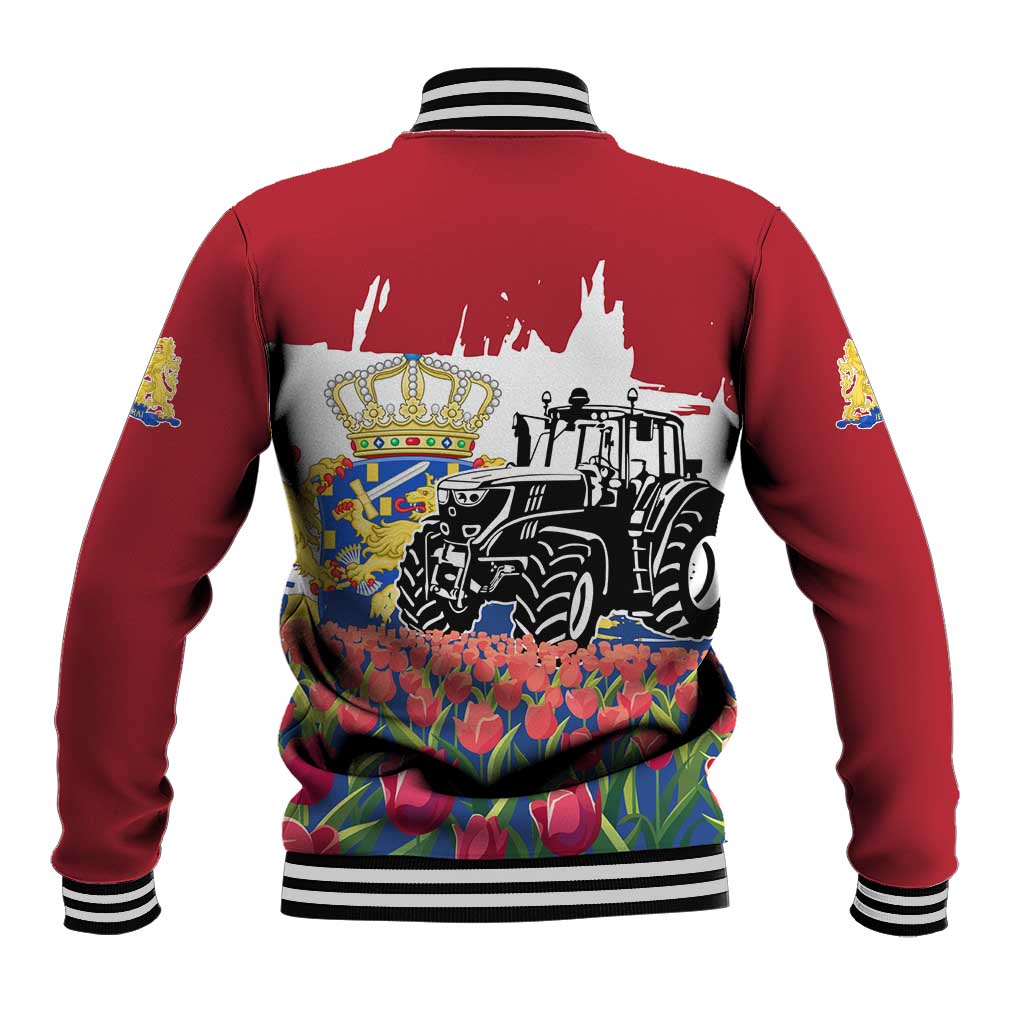 Netherlands Farm Landscape Baseball Jacket with Tractor and Tulips