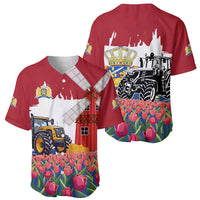 Netherlands Farm Landscape Baseball Jersey with Tractor and Tulips