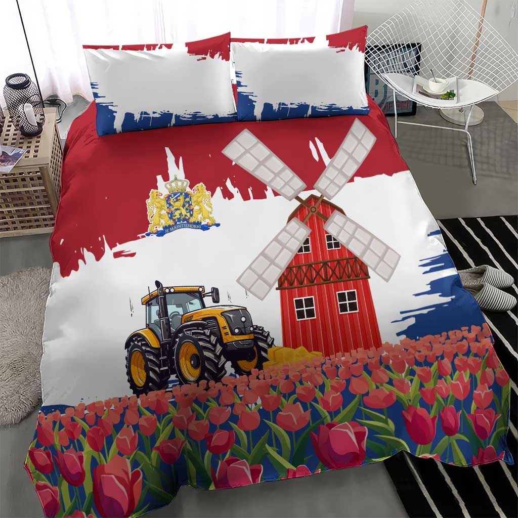 Netherlands Farm Landscape Bedding Set with Tractor and Tulips