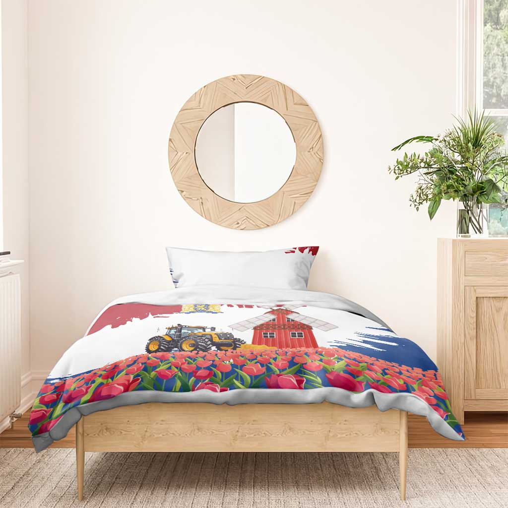 Netherlands Farm Landscape Bedding Set with Tractor and Tulips