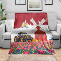 Netherlands Farm Landscape Blanket with Tractor and Tulips