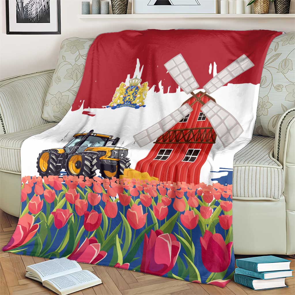 Netherlands Farm Landscape Blanket with Tractor and Tulips