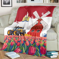 Netherlands Farm Landscape Blanket with Tractor and Tulips