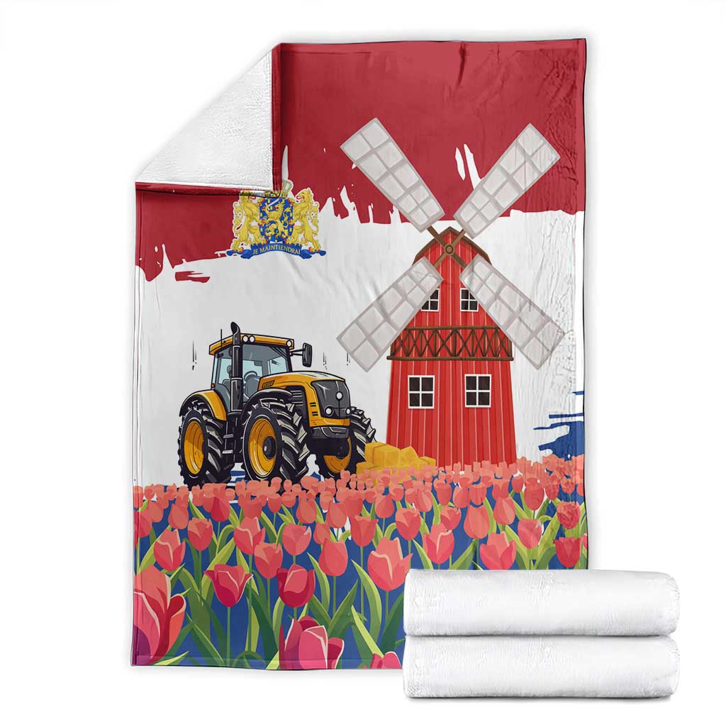 Netherlands Farm Landscape Blanket with Tractor and Tulips