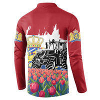 Netherlands Farm Landscape Button Sweatshirt with Tractor and Tulips